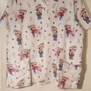 White Strawberry Shortcake Scrub Top